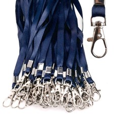 Flat Navy Blue Lanyards 50-Pack Bulk with Swivel Hook for ID Badges