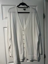 Talbots Women  s Plus 3X White Solid V-Neck Button-Front Lightweight Cardigan
