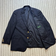Lauren Ralph Lauren Men 46R Navy Blue 100 Wool Gold Button Blazer Jacket Coat