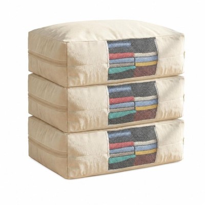 3 Pcs Cotton Sweater Storage Bag, 20''x14''x5'' Fits 8 Sweaters Large Capacity C...