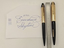 Wahl Eversharp Skyline Black Fountain Pen & Pencil 14k Gold Fine Nib Restored