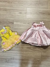 Disney Pink Satin Floral Party Dress & Yellow Tulle Tutu Costume Set