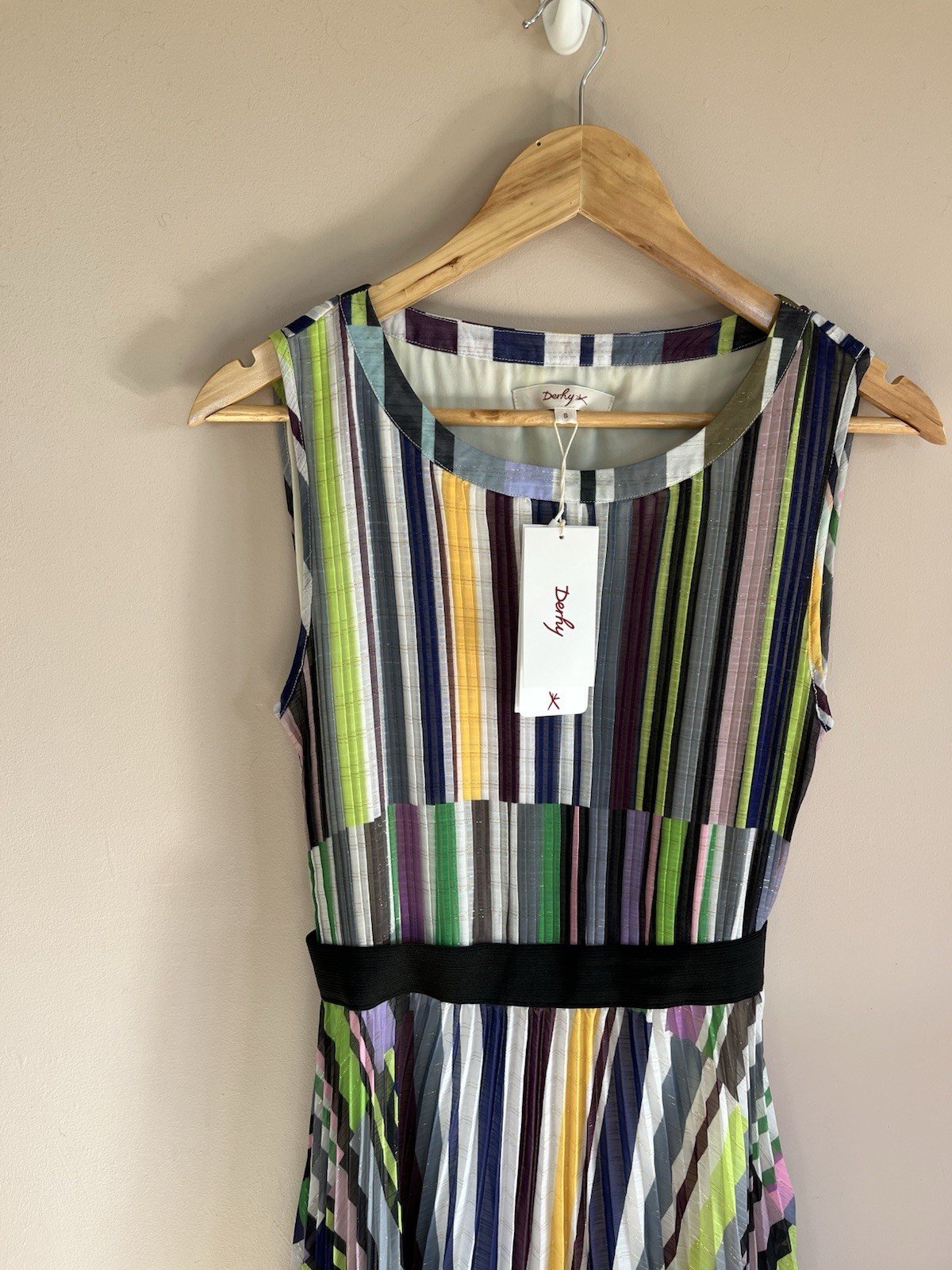 Rene Derhy Multicoloured Pleated Fit & Flare Midi Dress BNWT Size Small RRP £160