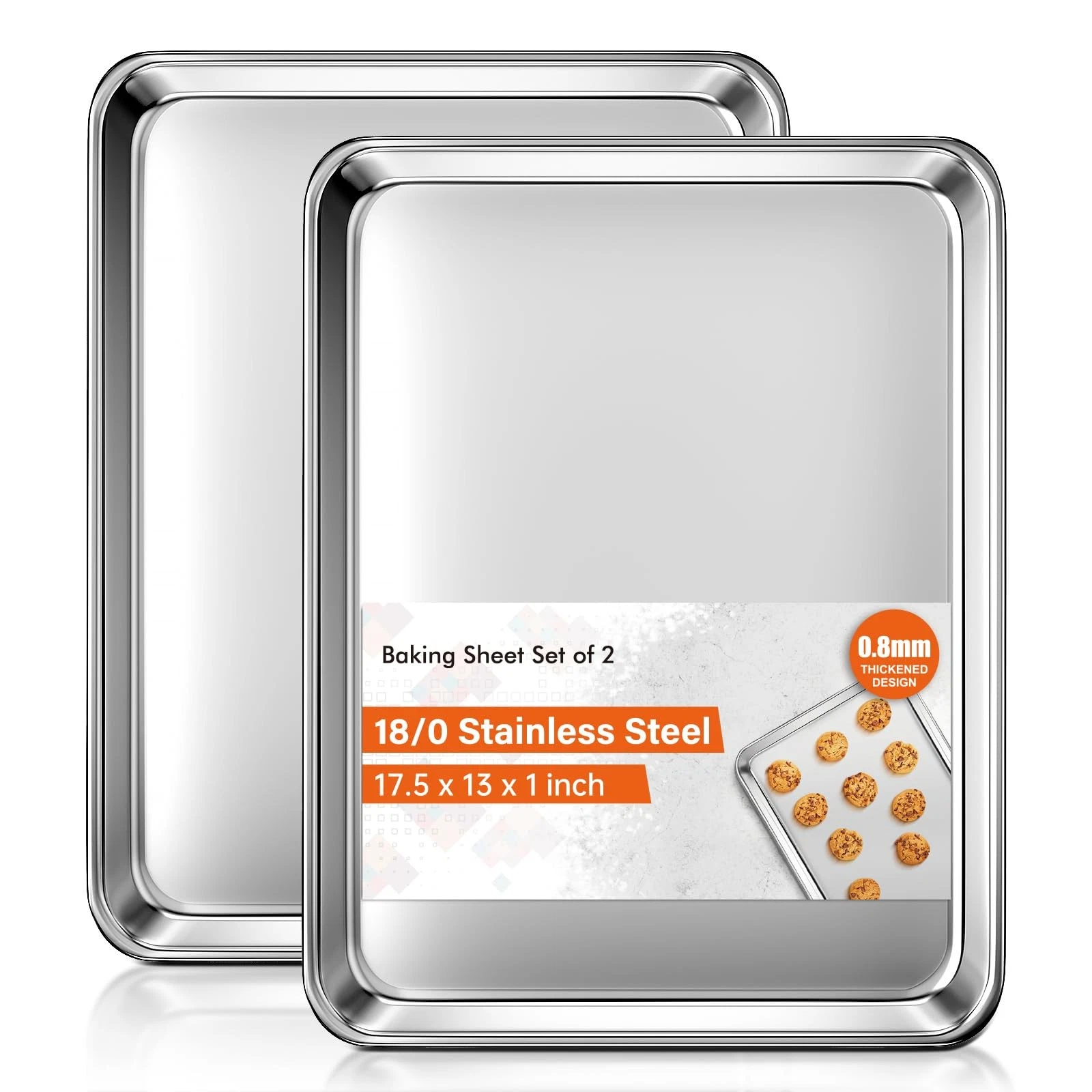 Baking Sheet Set of 2, Commercial Grade Stainless Steel Cookie Sheets for Baking