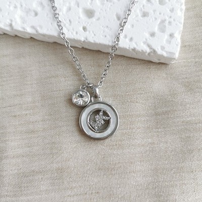  Michael Kors  Crystal Logo Triple Charm Pendant Necklace Silver