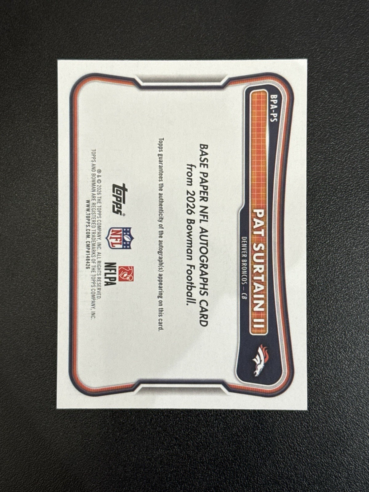 2026 Bowman Football #BCV-PS Pat Surtain II Platinum 1/1 Paper Auto 1:78,009 🔥 view 2