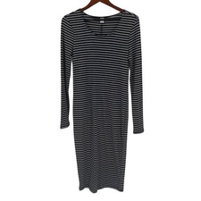 Black white striped long sleeve dress womens size medium tall NWT Old Navy