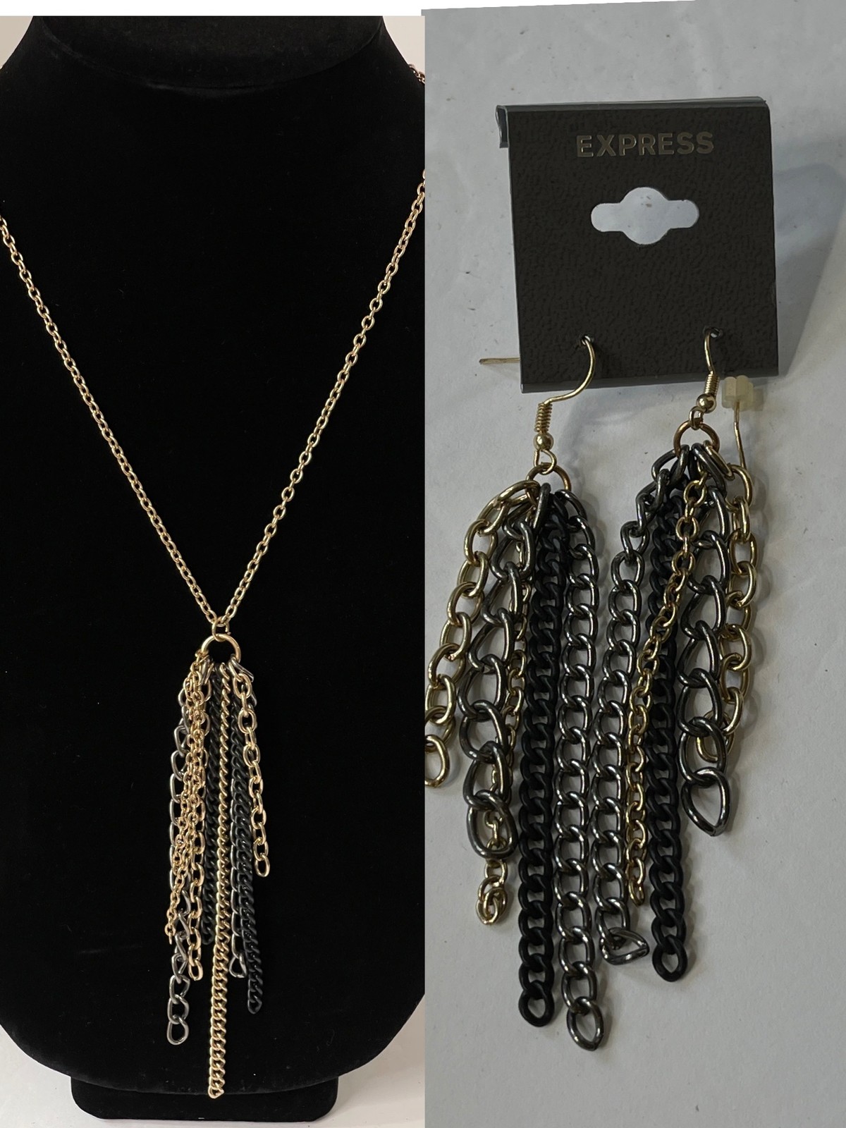 Express Long Chain Statement Necklace Earring Lot… - image 1