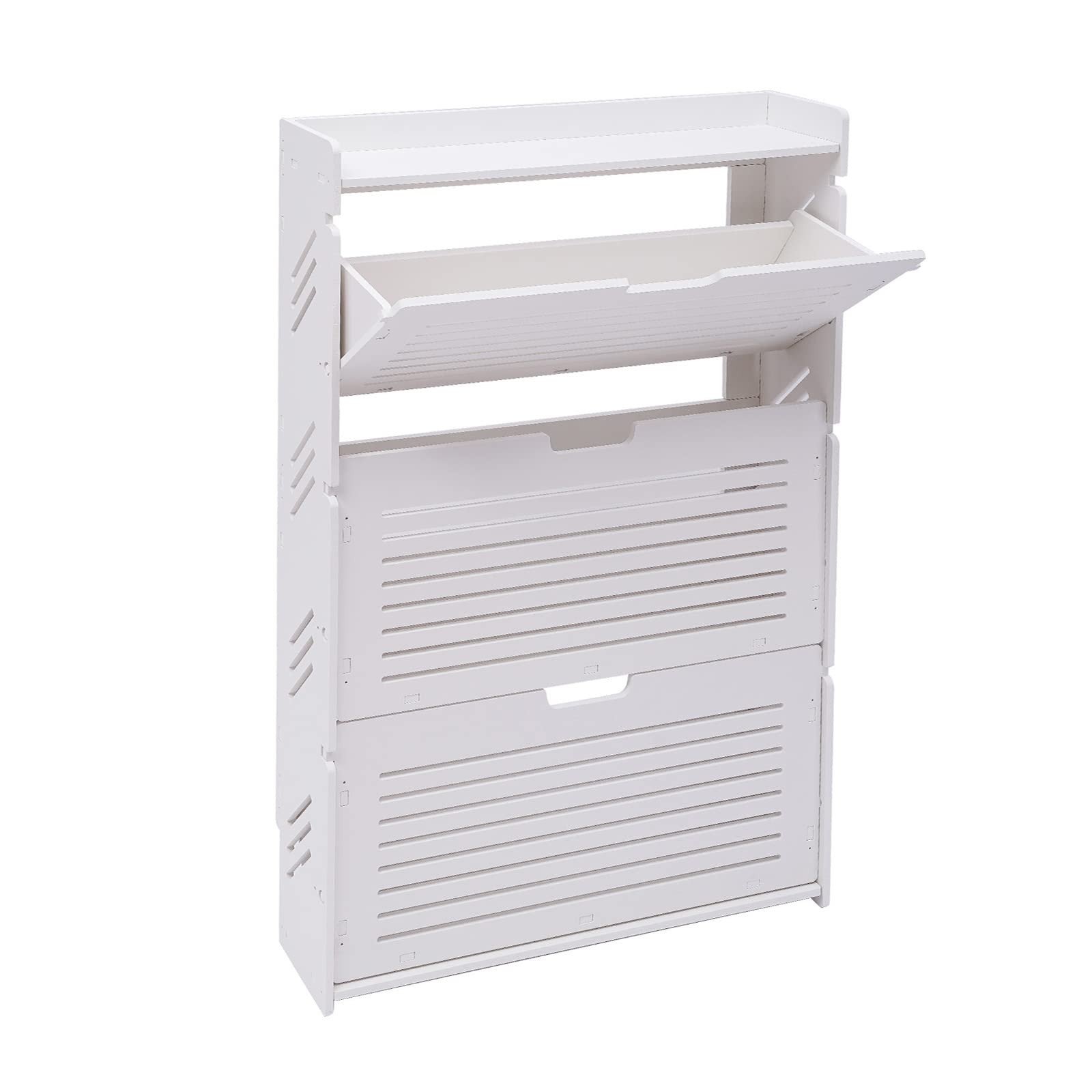 3-Layer Shoe Organizer White Tipping Shoe Cabinet Shoe Rack Cabinet for Entryway