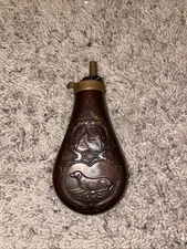 Antique Vintage Funtional Brass And Copper Rifle Black Powder Flask  