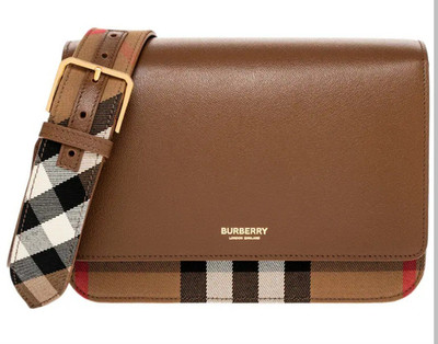 Burberry Women s Brown Check Crossbody Bag Adjustable Detachable Strap Gold