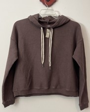 Aerie Womens Small Brown Ribbed Hooded Cropped Pullover Sweatshirt NWT A2678