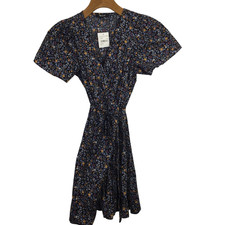 Madewell Womens Ruffle Button-Front Wrap Dress Floral Craft Blue Size S NWT