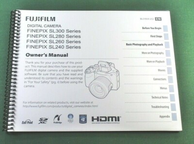 Fujifilm FinePix SL300 / 280 / 260 / 240 Owner's Manual: w/ Protective Covers!
