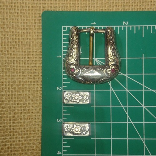 Schmuck 1930er Sterling 10k Gold Details, Nb Hersteller USA Ranger Gürtelschnalle Set - Bild 15 von 17