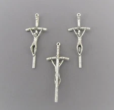 3 pc  PAPAL Rosary Crucifix Cross 1.75" ITALY Rosaries Part C105 finish SILVER