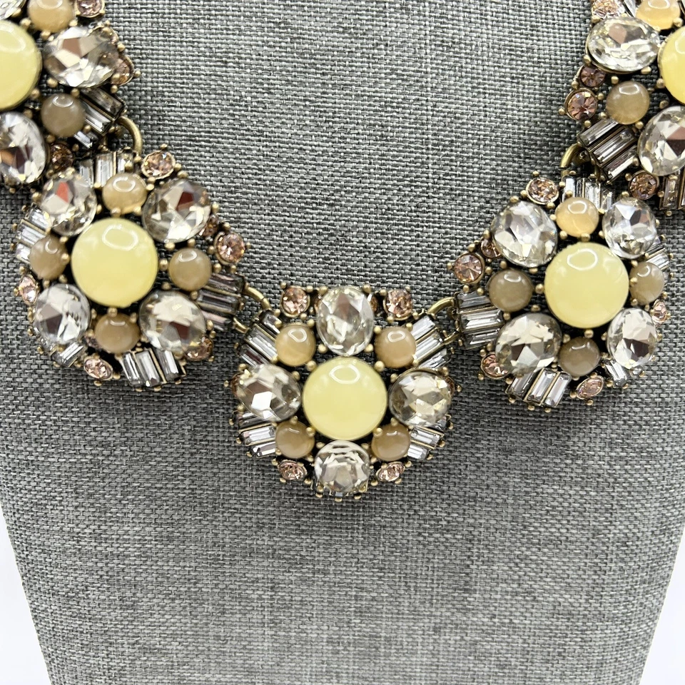 Ann Taylor Bold Facetado Strass Vidro Declaração Tom Dourado Colar Amarelo 18"" - Imagem 3 de 4