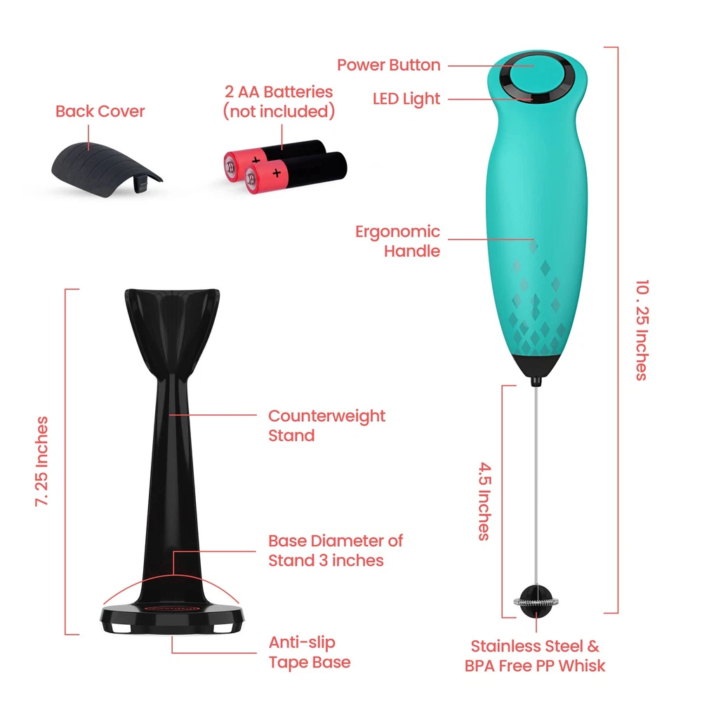 Milk Frother for Coffee with Deluxe Stand - Coffee Frother Handheld Foam Make...