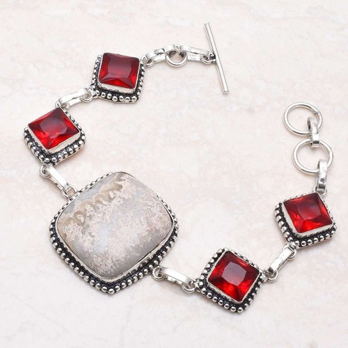 Bracelet En Argent Sterling 925 Avec Grenat Rhodolite Naturel - Longueur 8,5 Pouces, Style Perlé