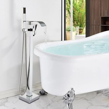 Floor Mounted Chrome Free Standing Bathtub Faucet Mixer Tub Filler with Handheld