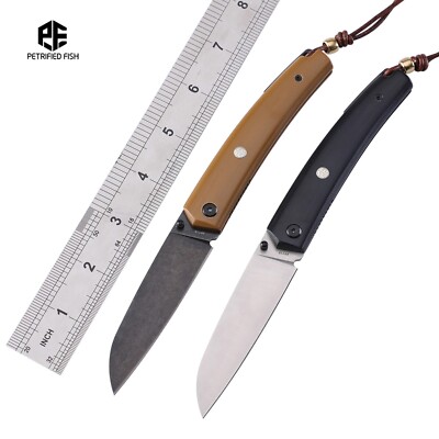 Petrified Fish 12C27 Steel 719 Folding Knife Sandalwood Handle Pocket Outdoor 