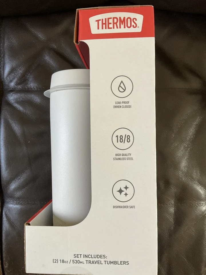 NUEVO, Termo 18 oz Paquete de 2 vasos de viaje aislados de acero inoxidable, blanco, plateado Foto 3 de 4