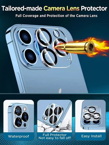 For iPhone 16 15 14 13 12 Pro Max Tempered Glass Privacy Screen Camera Protector - Photo 3 sur 14
