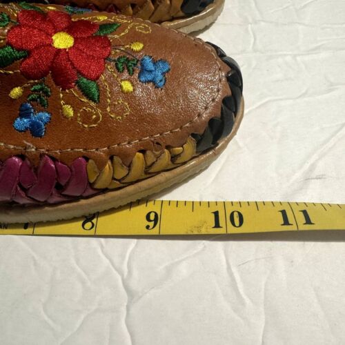 Handmade Huaraches Flats Womens sz 8 Leather Rainbow Floral Sandals Artesanias - Picture 10 of 11
