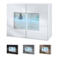 Sideboard Kommode Vitrine Küchenschrank Grömitz V3 Weiß - Hochglanz & Naturtöne