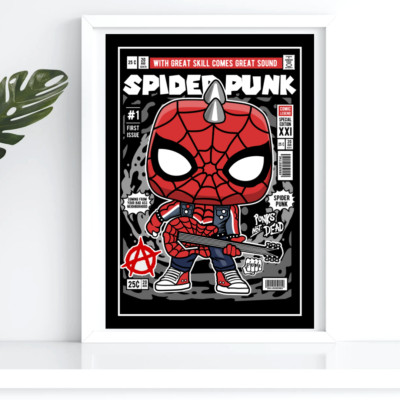 Spider Punk Spiderman A3 A4 Druck Poster Comic Style Sänger ungerahmt