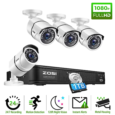 ZOSI H.265+ 5MP 8-Channel CCTV Security Camera System – 4 Outdoor 1080p Cameras – No Hard Drive