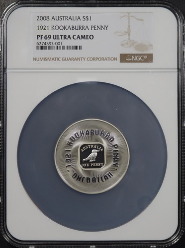2008 Australia $1 Silver 1921 Kookaburra Penny Commemorative NGC PF-69 UC - Picture 2 of 3