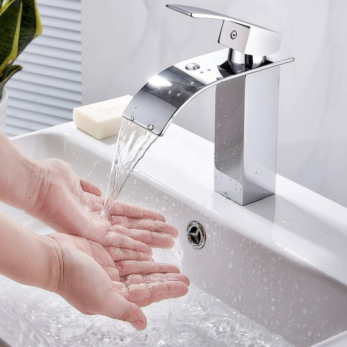 Auralummax Rubinetto A Cascata Lavabo Da Appoggio,miscelatore Alto Per Lavabo Inox Cromato Tubo Pop Up Con Troppo Pieno Con Cestello A Filtro Ottone 93873787