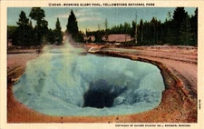 Morning Glory Pool, Yellowstone National Park, linen Postcard