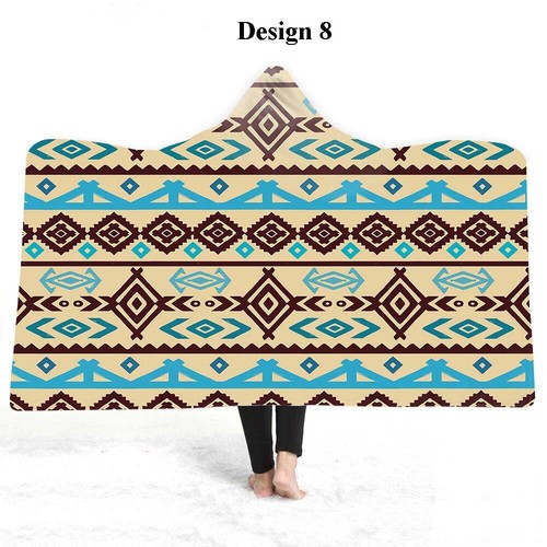 Aztec Geometric Diamonds Chevrons Zigzags Warm Fleece Hooded Blanket Throw Gift - Picture 20 of 23