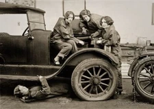 1920s Girls in Auto Shop Class working on a Classic Car Picture Photo 5x7