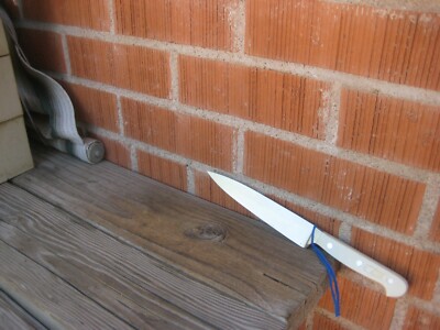 1980s Vtg 6'' Blade J. A. HENCKELS *** Narrow Chef Knife w/ White Handle GERMANY