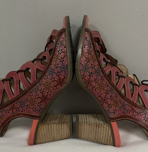 L’Artiste by Spring Step Laure Pink Hand Painted Floral Block Heel Sandals EU41 - Picture 8 of 15