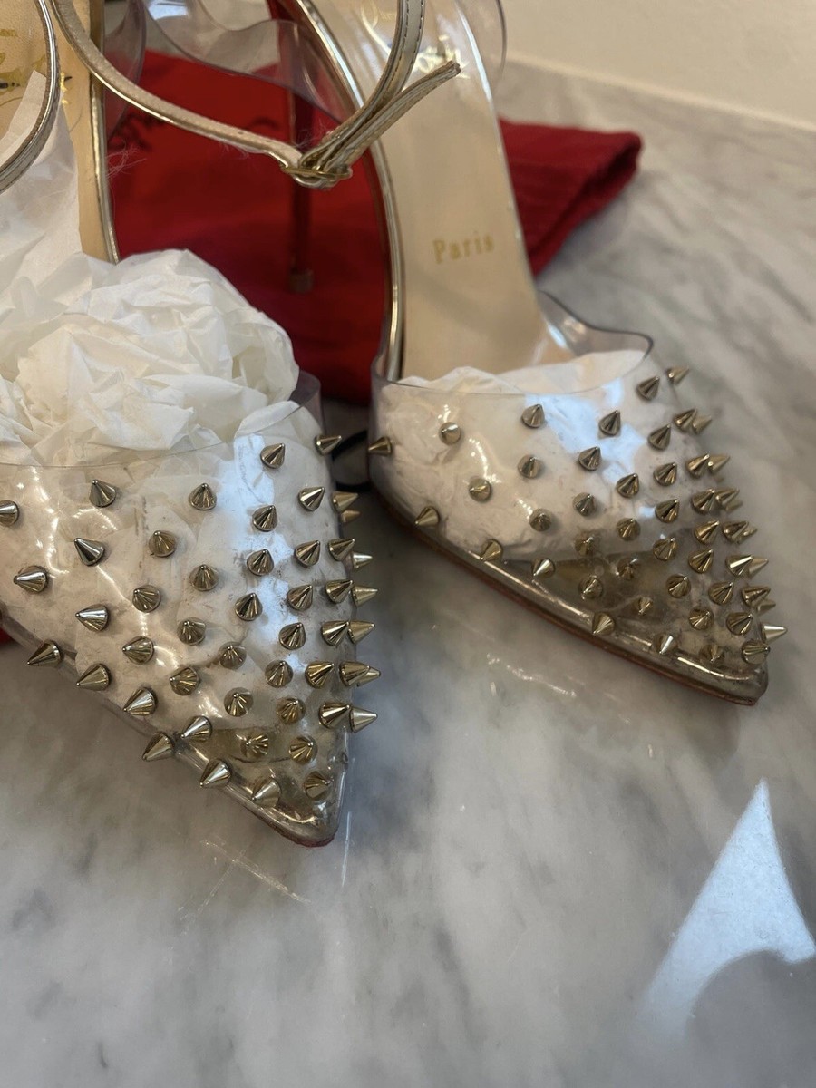 Christian Louboutin Spikoo PVC Spike Studded Gold Sling