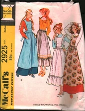 2925 Vintage McCalls SEWING Pattern Misses 1970s Pinafores Aprons Medium OOP Sew