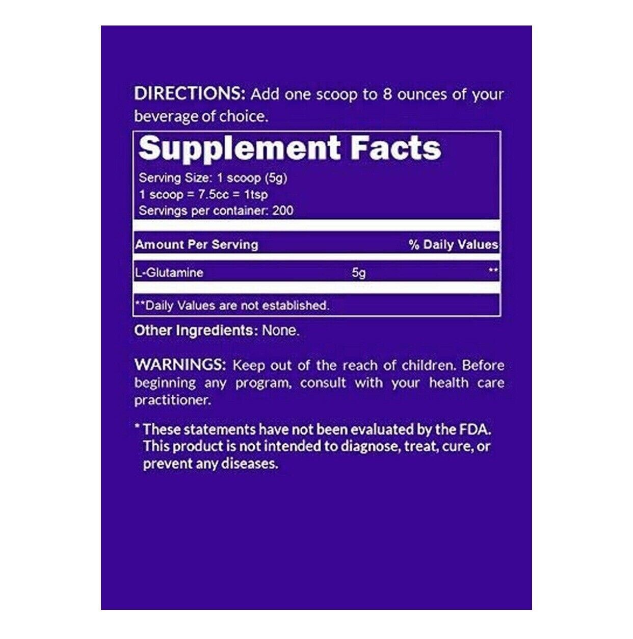 Pure LGlutamine Made in The USA 200 Servings 1,000g, 2.2lb Bulk