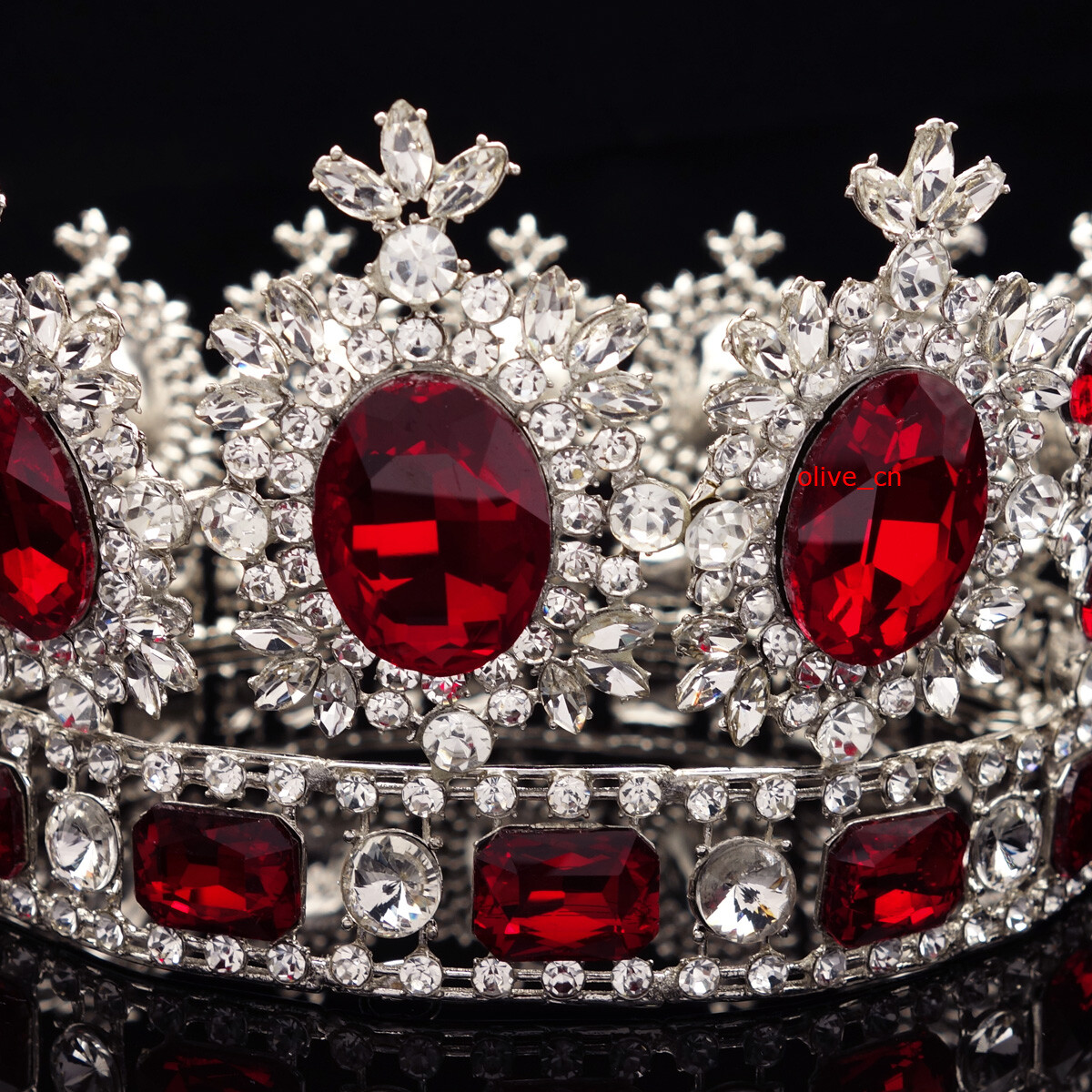 6.7“ Wide Large Ruby Red Crystal Silver Queen Crown Wedding  display picture 2