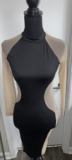 Womens Dresses Mesh Sleeves Sexy Midi Bodycon Black See through party short