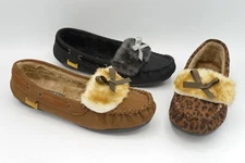 New Women Bow-Accent Faux Fur Moccasin Slippers