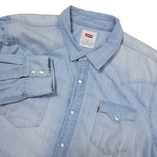 Vintage Levis Red Tab Mens XL Blue Denim Pearl Snap Long Sleeve Light Wash