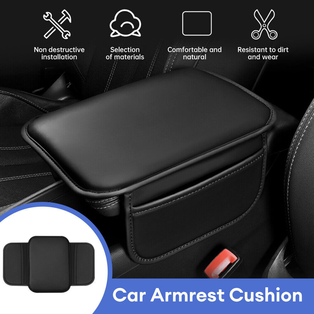 Car Leather Seat Armrest Cushion Protector with Storage Pad Interior Accessories