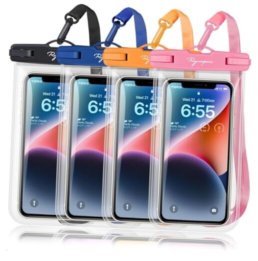 Waterproof Regular [7.5-inch] [Black+Nav+Orangey+Pink] Waterproof Phone Pouch