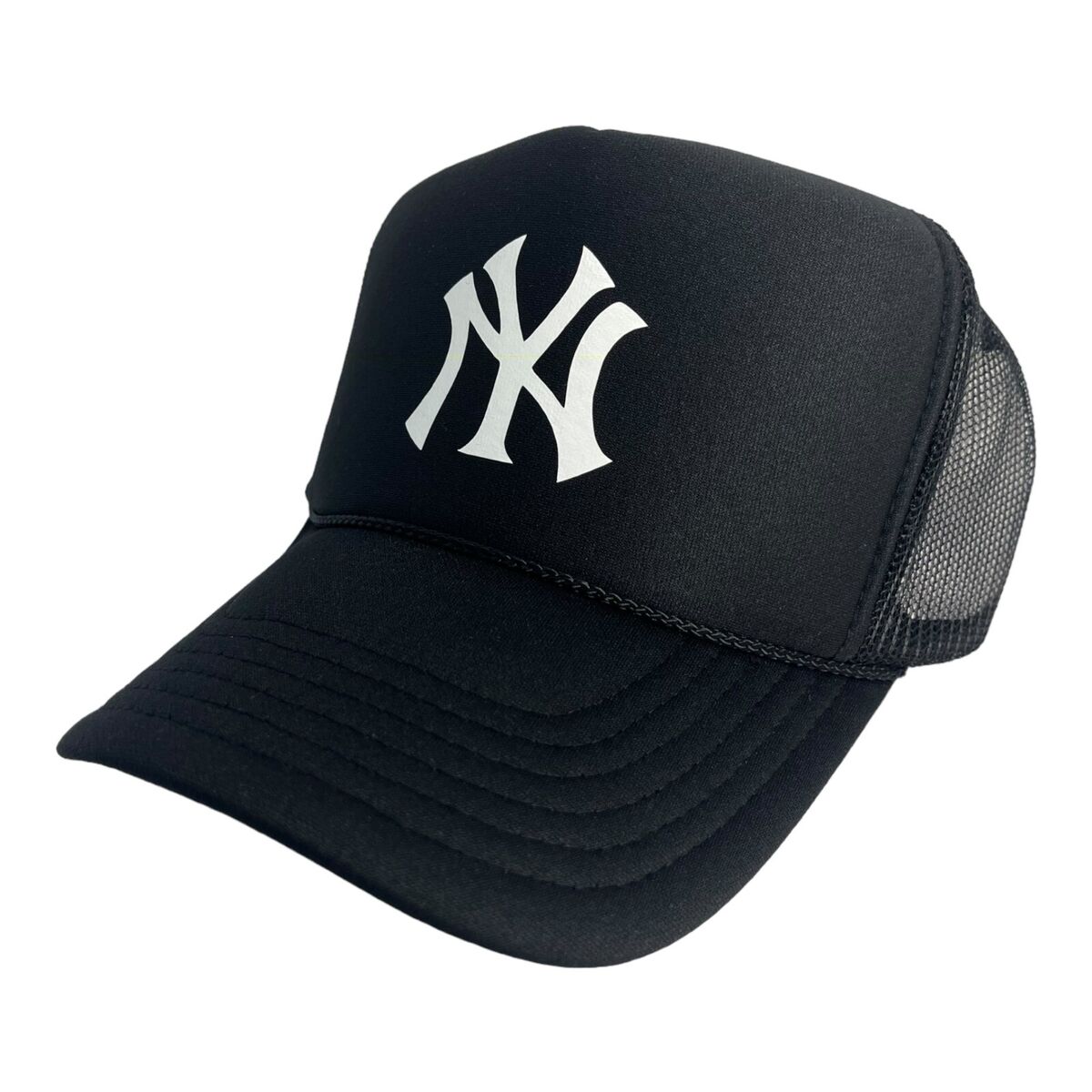 NEW YORK YANKEES BLACK CAP HAT 5 PANEL HIGH CROWN TRUCKER NEW YORK YANKEES BLACK CAP HAT 5 PANEL HIGH CROWN TRUCKER