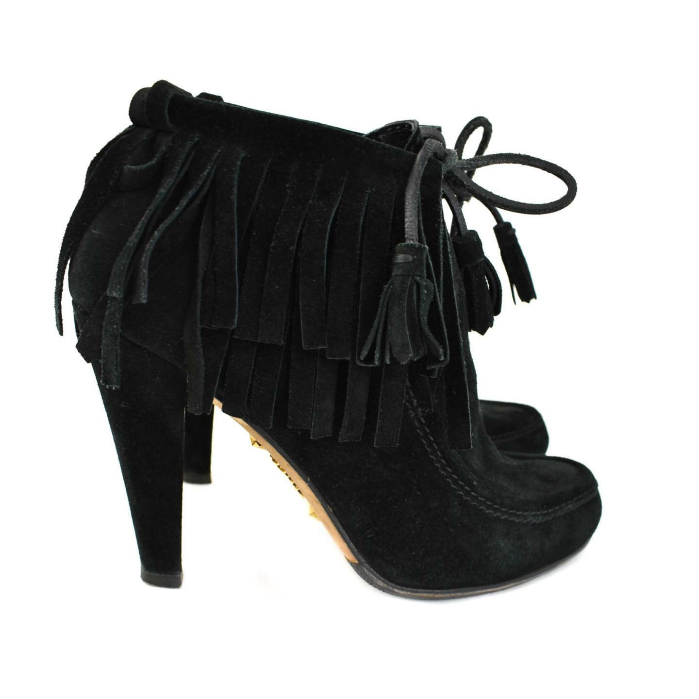 GUCCI Black, Suede Leather Fringe Ankle Boots/Heeled… Gem