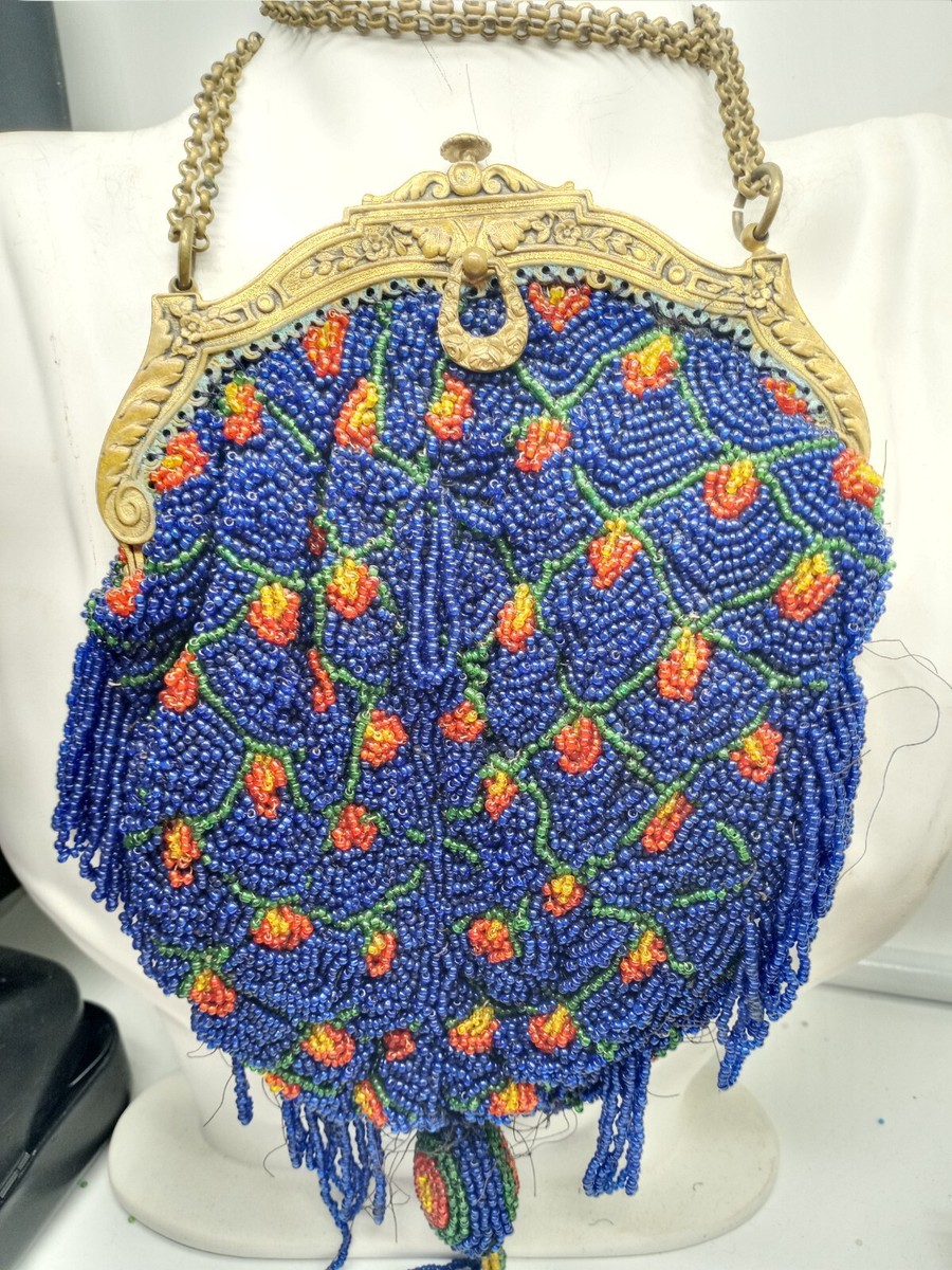 Vintage 1860 1870 Handmade in Belgium Beaded purse Fridge evening